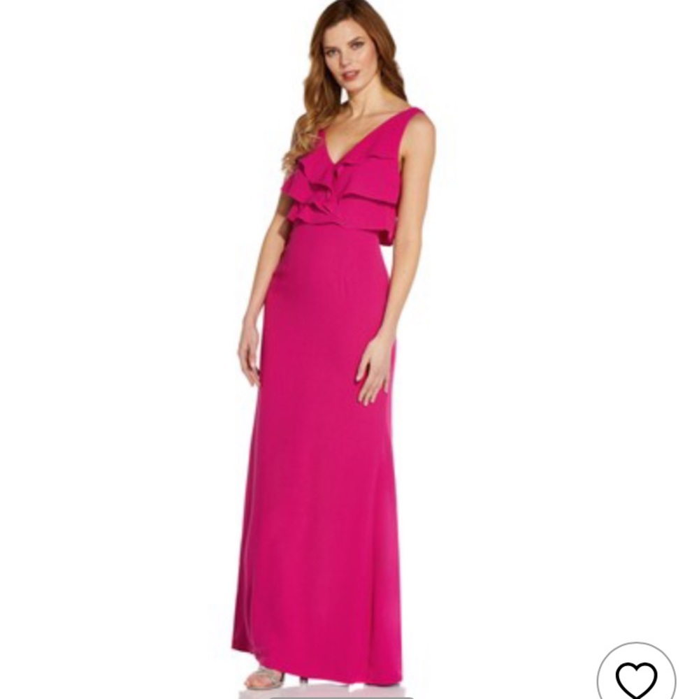 Adrianna Papell Pink Ruffle Crepe Gown 8 NWT